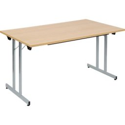 Table pliante F25, l x p 1400 x 800 mm, plateau façon hêtre, piétement coloris aluminium