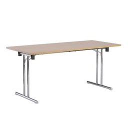 Table pliante, piétement double T en tube d'acier avec semelles droites, largeur 1400 mm, façon érable