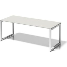 BISLEY Bureau CITO à piétement en O, h x l x p 740 x 2000 x 800 mm, piétement blanc, plateau blanc gris