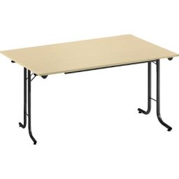 Table pliante à chants arrondis, piétement en tube rond, plateau rectangulaire, 1200 x 700 mm, piétement noir, plateau façon érable