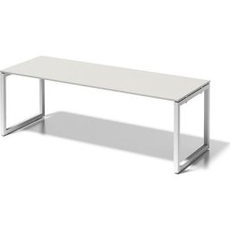 BISLEY Bureau CITO à piétement en O, h x l x p 740 x 2200 x 800 mm, piétement blanc, plateau blanc gris