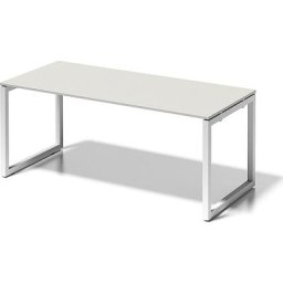 BISLEY Bureau CITO à piétement en O, h x l x p 740 x 1800 x 800 mm, piétement blanc, plateau blanc gris