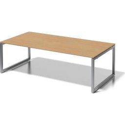 BISLEY Bureau CITO à piétement en O, h x l x p 740 x 2400 x 1200 mm, piétement argent, plateau hêtre
