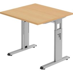 FINO - Bureau avec piétement en L, hauteur réglable 680 - 760 mm, l x p 800 x 800 mm, façon hêtre