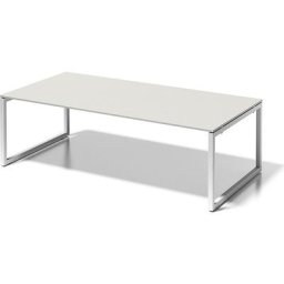 BISLEY Bureau CITO à piétement en O, h x l x p 740 x 2400 x 1200 mm, piétement blanc, plateau blanc gris