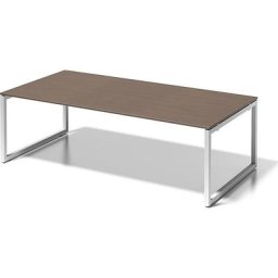BISLEY Bureau CITO à piétement en O, h x l x p 740 x 2400 x 1200 mm, piétement blanc, plateau noyer