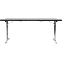 Table pliante à piétement en double T, piétement en tube d'acier rond chromé, gris clair/noir, l x p 1800 x 800 mm