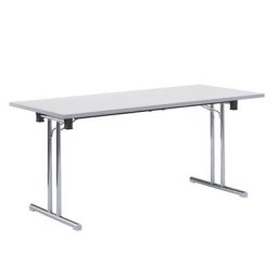 Table pliante, piétement double T en tube d'acier avec semelles droites, largeur 1600 mm, gris clair