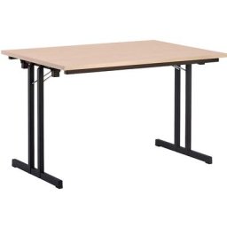 Table pliante à plateau extra-épais, hauteur 720 mm, 1400 x 800 mm, piétement noir, plateau façon érable