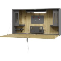Bureau mural Mini-Office, h x l x p 650 x 1200 x 260 mm, graphite / façon chêne