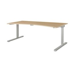 mauser Bureau courbe à piétement en L, largeur 2000 mm, plateau façon érable, piétement aluminium