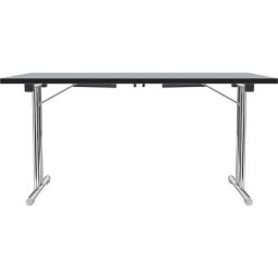 Table pliante à piétement en double T, piétement en tube d'acier rond chromé, gris clair/noir, l x p 1200 x 600 mm