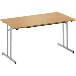 Table pliante STANDARD, piétement carré avec vérins de mise à niveau, 1200 x 600 mm, piétement coloris aluminium, plateau façon hêtre
