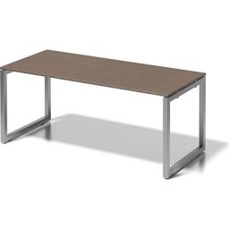 BISLEY Bureau CITO à piétement en O, h x l x p 740 x 1800 x 800 mm, piétement argent, plateau noyer