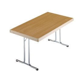 Tables pliantes, piétement en T, 1200 x 800 mm, piétement chromé, plateau façon hêtre