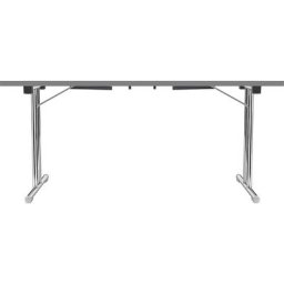 Table pliante à piétement en double T, piétement en tube d'acier rond chromé, blanc/anthracite, l x p 1400 x 700 mm