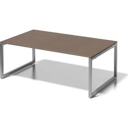 BISLEY Bureau CITO à piétement en O, h x l x p 740 x 2000 x 1200 mm, piétement argent, plateau noyer