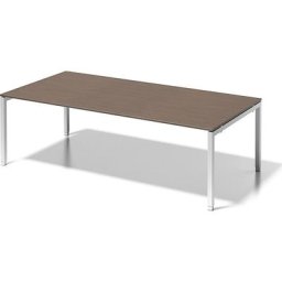 BISLEY Bureau CITO à piétement en U, h x l x p 650 - 850 x 2400 x 1200 mm, piétement blanc, plateau noyer