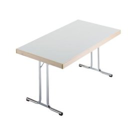 Tables pliantes, piétement en T, 1200 x 800 mm, piétement chromé, plateau gris clair