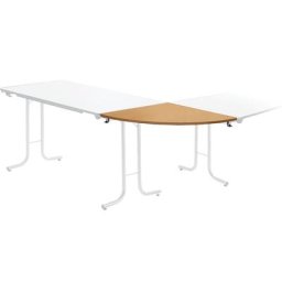 Retour pour table pliante, plateau en forme de quart de cercle, 700 x 700 mm, piétement coloris aluminium, plateau façon hêtre