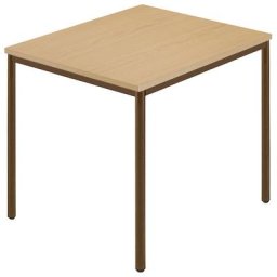 Table rectangulaire, tube rond plastifié, l x p 800 x 800 mm, hêtre naturel / brun