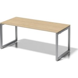 BISLEY Bureau CITO à piétement en O, h x l x p 740 x 1800 x 800 mm, piétement argent, plateau érable