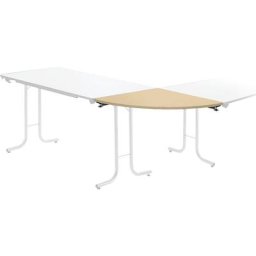 Retour pour table pliante, plateau en forme de quart de cercle, 700 x 700 mm, piétement noir, plateau façon érable