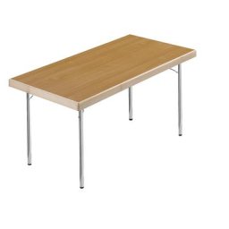 Tables pliantes, 4 pieds, 1500 x 800 mm, piétement chromé, plateau façon hêtre