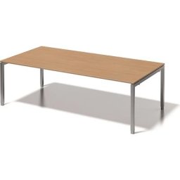 BISLEY Bureau CITO à piétement en U, h x l x p 650 - 850 x 2400 x 1200 mm, piétement argent, plateau hêtre