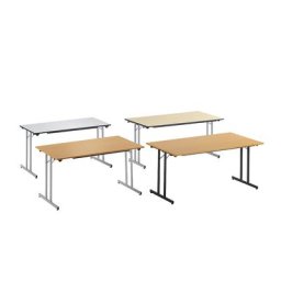 Table pliante STANDARD, piétement carré avec vérins de mise à niveau, 1600 x 800 mm, piétement coloris aluminium, plateau façon hêtre