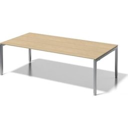 BISLEY Bureau CITO à piétement en U, h x l x p 650 - 850 x 2400 x 1200 mm, piétement argent, plateau érable