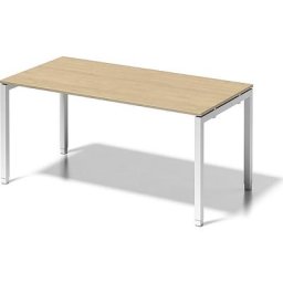 BISLEY Bureau CITO à piétement en U, h x l x p 650 - 850 x 1600 x 800 mm, piétement blanc, plateau érable