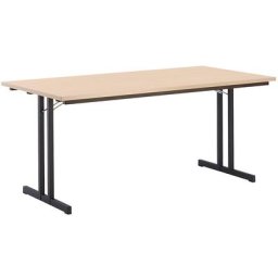 Table pliante à plateau extra-épais, hauteur 720 mm, 1800 x 800 mm, piétement noir, plateau façon hêtre