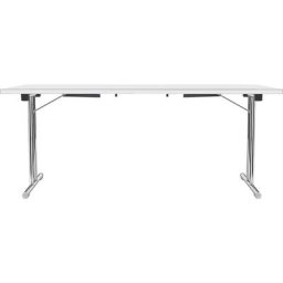 Table pliante à piétement en double T, piétement en tube d'acier rond chromé, blanc/blanc, l x p 1800 x 800 mm