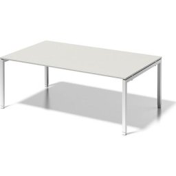 BISLEY Bureau CITO à piétement en U, h x l x p 650 - 850 x 2000 x 1200 mm, piétement blanc, plateau blanc gris