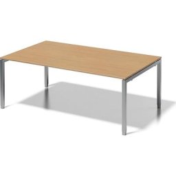 BISLEY Bureau CITO à piétement en U, h x l x p 650 - 850 x 2000 x 1200 mm, piétement argent, plateau hêtre