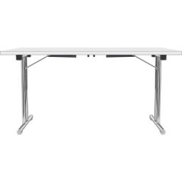 Table pliante à piétement en double T, piétement en tube d'acier rond chromé, blanc/blanc, l x p 1200 x 600 mm