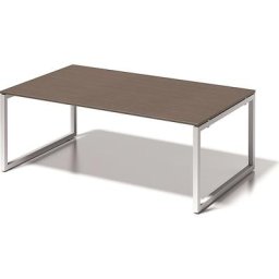 BISLEY Bureau CITO à piétement en O, h x l x p 740 x 2000 x 1200 mm, piétement blanc, plateau noyer