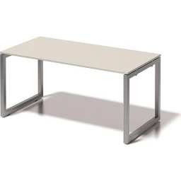 BISLEY Bureau CITO à piétement en O, h x l x p 740 x 1600 x 800 mm, piétement argent, plateau blanc gris