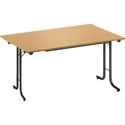 Table pliante à chants arrondis, piétement en tube rond, plateau rectangulaire, 1200 x 700 mm, piétement noir, plateau façon hêtre