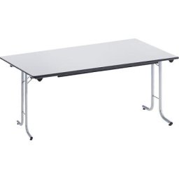 Table pliante à chants arrondis, piétement en tube rond, plateau rectangulaire, 1400 x 700 mm, piétement coloris aluminium, plateau gris clair