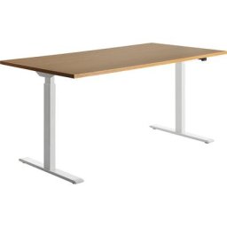 Topstar Bureau à réglage électrique de la hauteur, l x p 1600 x 800 mm, plateau façon hêtre, piétement blanc
