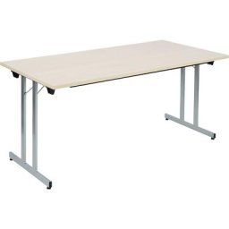 Table pliante F25, l x p 1600 x 800 mm, plateau façon érable, piétement coloris aluminium