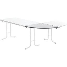 Retour pour table pliante, plateau en forme de quart de cercle, 700 x 700 mm, piétement coloris aluminium, plateau gris clair