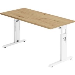 Bureau Mini-Office C, piétement en L blanc, largeur 1400 mm, façon chêne