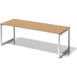 BISLEY Bureau CITO à piétement en O, h x l x p 740 x 2200 x 800 mm, piétement blanc, plateau hêtre