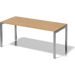 BISLEY Bureau CITO à piétement en U, h x l x p 650 - 850 x 1800 x 800 mm, piétement argent, plateau hêtre