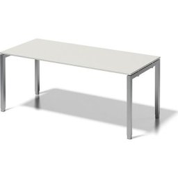 BISLEY Bureau CITO à piétement en U, h x l x p 650 - 850 x 1800 x 800 mm, piétement argent, plateau blanc gris