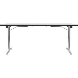 Table pliante à piétement en double T, piétement en tube d'acier rond chromé, blanc/noir, l x p 1800 x 800 mm