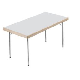 Tables pliantes, 4 pieds, 1500 x 800 mm, piétement chromé, plateau gris clair